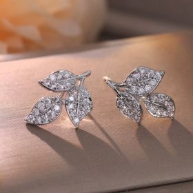 Women's Leaf Earrings Elegant And High-end Birthday Gift (Option: Women-Silver)