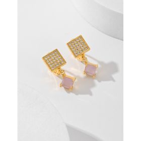 European And American Square Fashion Zircon Earrings In Various Colors (Option: Pink)