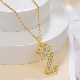 1PCS Fashionable Gold Diamond Crown Uppercase Letter Popular Pendant Necklace Suitable For Daily Use Festivals Parties Gifts Jewelry Set (Option: Gold-Z)