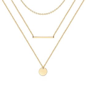 3pcs Dainty Layered Choker Necklace, Handmade 14K Gold Plated Y Pendant Necklace Multilayer Bar Disc Necklace Adjustable Layering Choker Necklace (Option: Golden)