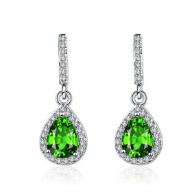 Fashion Drop Shape Ear Studs Micro Inlaid Zircon Earrings (Option: Lvzuan-White Gold Color)