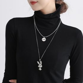 Double Decorative Titanium Steel Necklace Light Luxury Niche Long Diamond Rabbit Pendant Letter Necklace (Option: Silver-Girl)