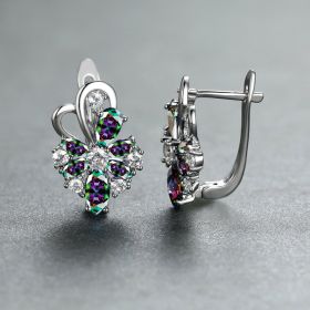 Rose Ring Colorful Flower Drop-shaped Zircon Earrings (Option: Platinum Colorful)