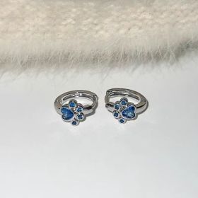 Female Diamond Studded Love Cat Foot Earrings (Option: Blue)