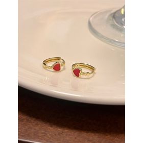 Black Love Heart Earrings Female Summer Ear Clip (Option: Red Ear Clip)