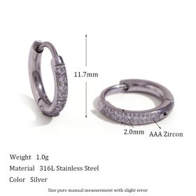 Women's Fashion Titanium Steel Rounded Edge Zircon Earrings (Option: Steel-12mm)