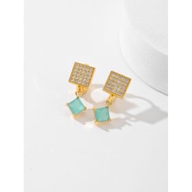 European And American Square Fashion Zircon Earrings In Various Colors (Option: Green)