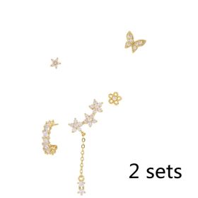 Romantic Star And Moon Series Popular Butterfly Earrings (Option: Gold 2set-F)