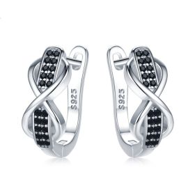 Copper Earrings Round Lines Micro Inlaid Zircon Exquisite Ear Clip (Option: Black)
