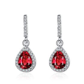 Fashion Drop Shape Ear Studs Micro Inlaid Zircon Earrings (Option: Red Diamond-White Gold Color)