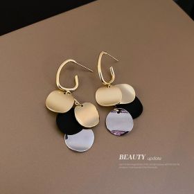 Silver Needle Metallic Sequin Circle Earrings Frosty (Option: Black)