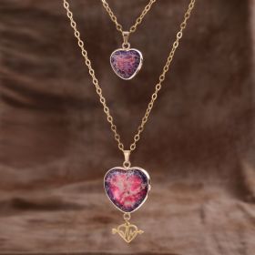Moonstone Pendant Double Chain Necklace Valentine's Day (Option: Peach Heart Emperor Stone)