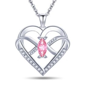 Emma Manor Heart Pendant Necklace 14k White Gold Plated 5A Cubic Zirconia Infinity Butterfly Jewelry For Women (Option: Pink)