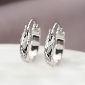 Cross-border European And American Stylish Glossy Diamond Plaid Earrings (Option: Silver)