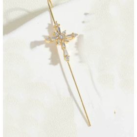 Glistening Ear Wrap Crawler Zircon Earrings Piercing Earrings Premium Earrings (Option: N-Gold-Single)