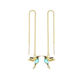 Fashion Jewelry New Unique Little Bird Drop Long Hanging Hummingbird Earrings For Women Elegant Girl Tassel Crystal Pendant Earring Jewelry (Option: 03 Imitation Gold S51)
