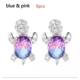 Cute Little Animal Niche Design Earrings Jewelry Stud Earrings (Option: Blue pink 6pcs)