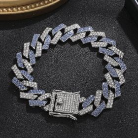 Diamond Men's Hip Hop Style Chunky Necklace (Option: Diamond Silver Blue 8inch)