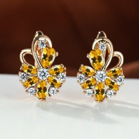 Rose Ring Colorful Flower Drop-shaped Zircon Earrings (Option: Champagne Gold Yellow Diamond)