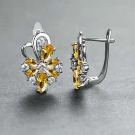 Rose Ring Colorful Flower Drop-shaped Zircon Earrings (Option: Platinum Yellow Diamond)