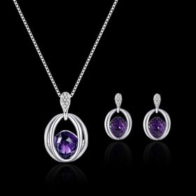 Women's Fashion Crystal Diamond Pendant Necklace Jewelry Birthday Gift (Option: Women-Purple)