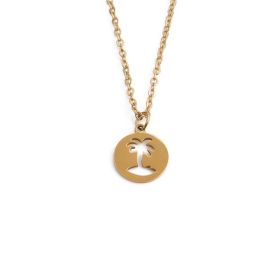 Titanium Steel Hollow Coconut Tree Pendant Neck Accessories Men (Option: SSN0150QZ Gold)