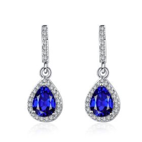 Fashion Drop Shape Ear Studs Micro Inlaid Zircon Earrings (Option: Blue Diamond-White Gold Color)