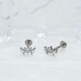 1pair Of Women's Earrings With Floral Stainless Steel Zircon Earrings Crystal Cluster Bloom (Option: Silver)