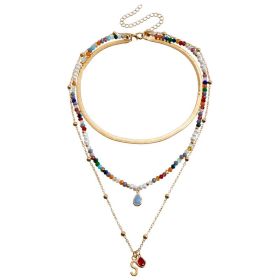 Bohemian Contrast Color Rice-shaped Beads Stringed Beads Multi-layer Necklace (Option: ZW395color)