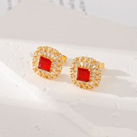 Multiple Colors Zircon-encrusted Stud Earrings (Option: Red)