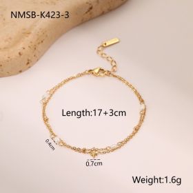 Double-layer Six-pointed Star Rhinestone Pearl Stainless Steel Necklace 18K Gold Plating Ins Design Sense (Option: NMSB K4233-18K)