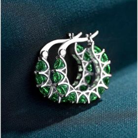 Fashion U-shaped  Earrings Full Zircon Rhinestones  Earrings (Option: E3635 Platinum  Green)