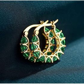 Fashion U-shaped  Earrings Full Zircon Rhinestones  Earrings (Option: E3637 Gold  Green)