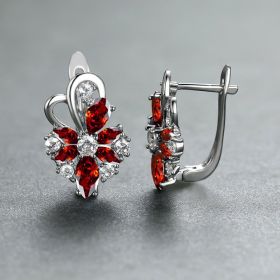 Rose Ring Colorful Flower Drop-shaped Zircon Earrings (Option: Platinum Red Diamond)
