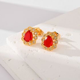 Fashion Multi-color Zircon Stud Earrings Female Accessories (Option: Red)