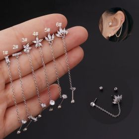 Thin Rod Stainless Steel Double Pierced Ear Bone Nails (Option: Silver-6 Style)