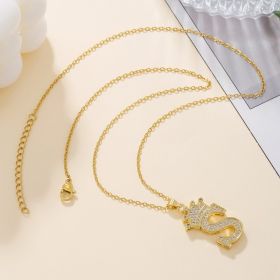 1PCS Fashionable Gold Diamond Crown Uppercase Letter Popular Pendant Necklace Suitable For Daily Use Festivals Parties Gifts Jewelry Set (Option: Gold-S)