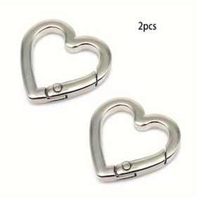2pcs Spring Gate Heart Shape Ring Open Leather Bag Handbag Belt Strap Buckle Connecter Key Findings Pendant Snap Clip Trigger Hook (Option: Silver)