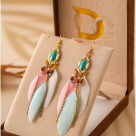 Creative Retro Tassel Feather Earrings Women's Long Oil Dripping (Option: DC154712 shallow mix)