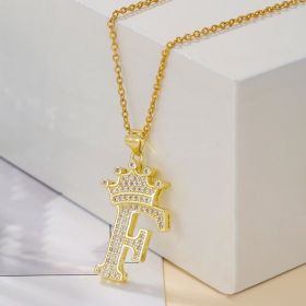 1PCS Fashionable Gold Diamond Crown Uppercase Letter Popular Pendant Necklace Suitable For Daily Use Festivals Parties Gifts Jewelry Set (Option: Gold-F)