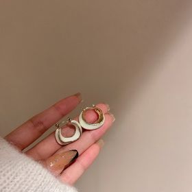 Dripping Glaze Geometric Irregular Round Earrings Candy Color (Option: White)