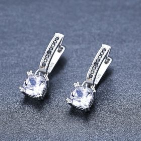 Inlaid Copper-plated Square Zircon Earrings (Option: Black)