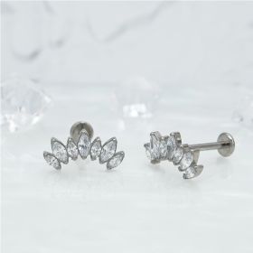 1 Pair Of Women's Earrings, 16 Gauge Implant Grade Titanium Internally Threaded Labret With Marquise And Round CZ Fan Top,Geometric Glow Earrings (Option: Silver)