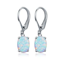 Four-claw Oval Opal Earrings European And American Ornament (Option: Silver)