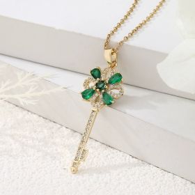 Women's Creative Retro Key Flower Necklace Clavicle Chain Jewelry (Option: Women-Green)