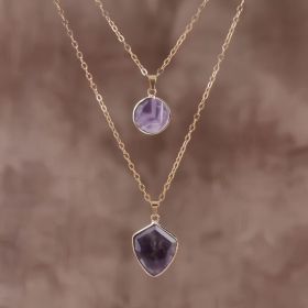 Moonstone Pendant Double Chain Necklace Valentine's Day (Option: Amethyst Shield)