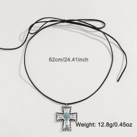 Personalized Turquoise Wax Rope Necklace Embossed Vintage Cross (Option: DNXN04759color)
