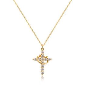 Cross Full Diamond Necklace Crown Rotatable (Option: Golden Crown Rotatable-45and5cm)